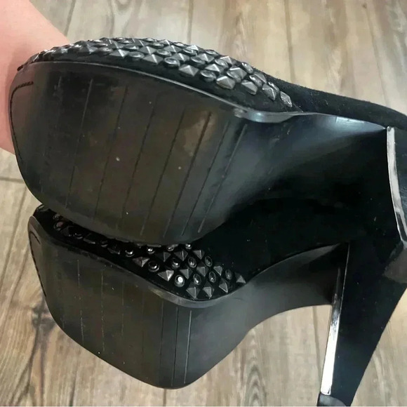 Sam Edelman black studded size 6 pumps heels suede chunky platforms - Picture 3 of 4
